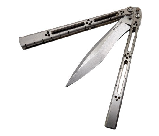 I-Basilisk Channel Balisong - Stonewashed Blade, Silver latchless